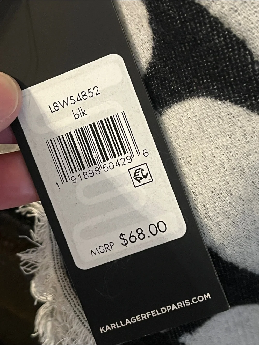 Karl Lagerfeld Black and Cream Patterned Scarf